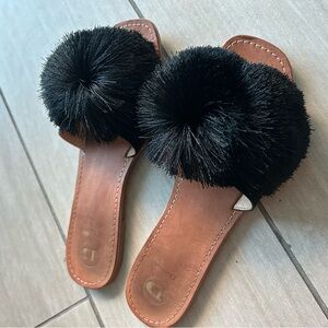Dune London Black Pom-Pom Mules